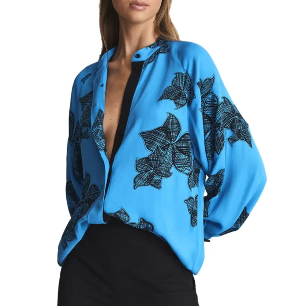 Reiss Blue Button Down Shirt with Black Pattern